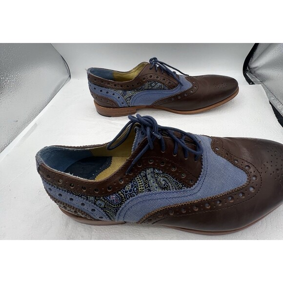 Robert Graham Mens Wingtip Oxford Shoes Brown Blue Paisley Lace Up Leather main image 14